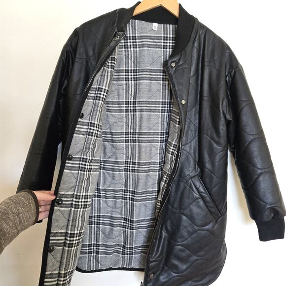 Evereve Georgetown Coat Faux Leather Long Quilted Reversible Plaid Jacket XS - Picture 5 of 16